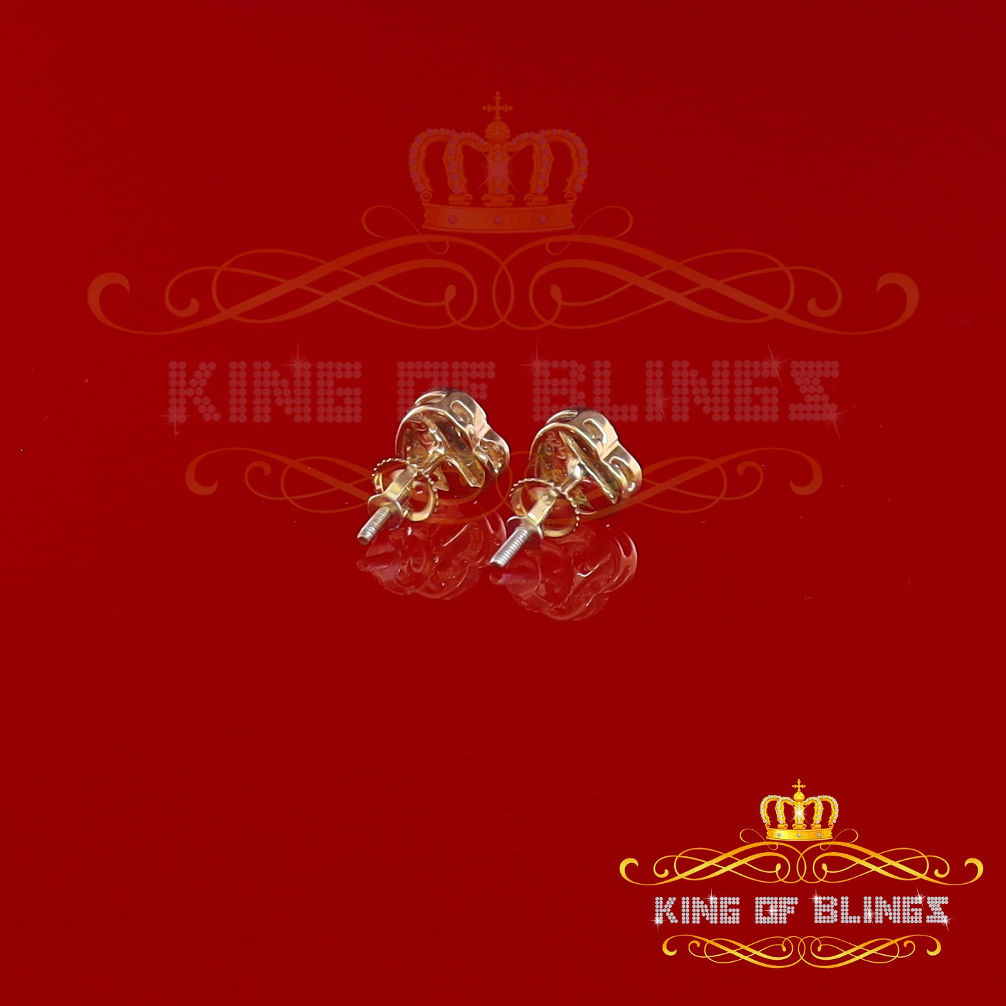 King of Blings-Micro Pave 0.11ct Real Diamonds 925 Yellow Silver Women's & Men's Heart Earrings KING OF BLINGS