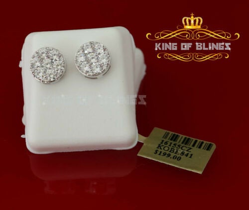 King of Blings- 3.02ct Cubic Zirconia 925 White Sterling Silver Hip Hop Round Earring for Ladies KING OF BLINGS