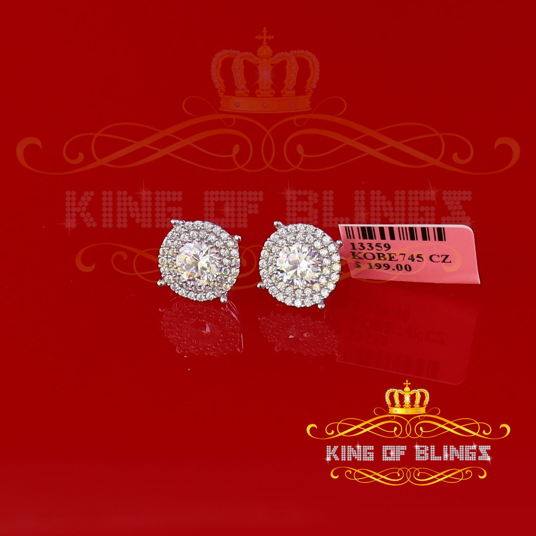 King of Blings- 925 White Sterling Silver 1.07ct Cubic Zirconia Women's Hip Hop Rounds Earrings KING OF BLINGS