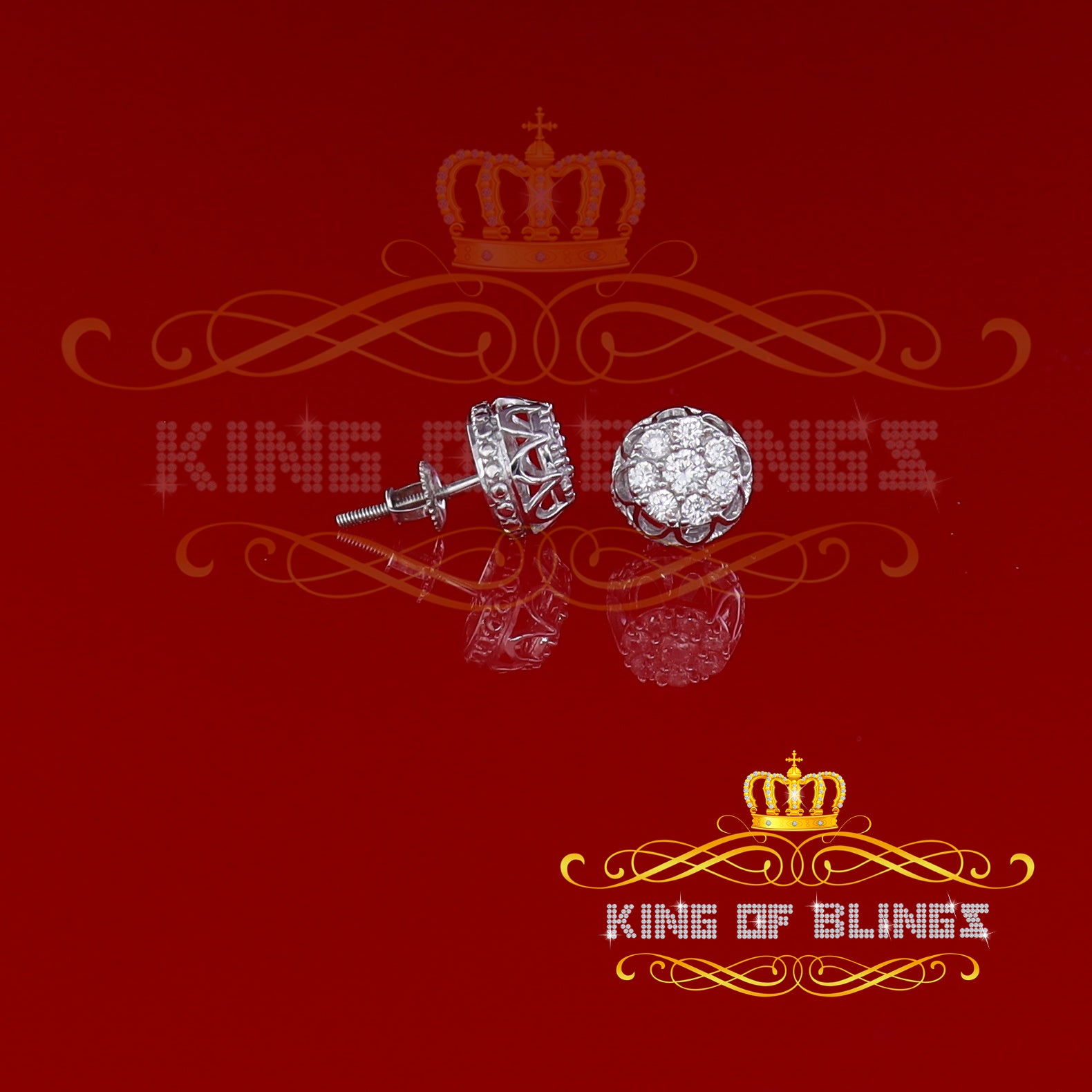 King of Blings- 1.14ct Cubic Zirconia 925 White Silver Women's & Men's Hip Hop Flower Earrings KING OF BLINGS