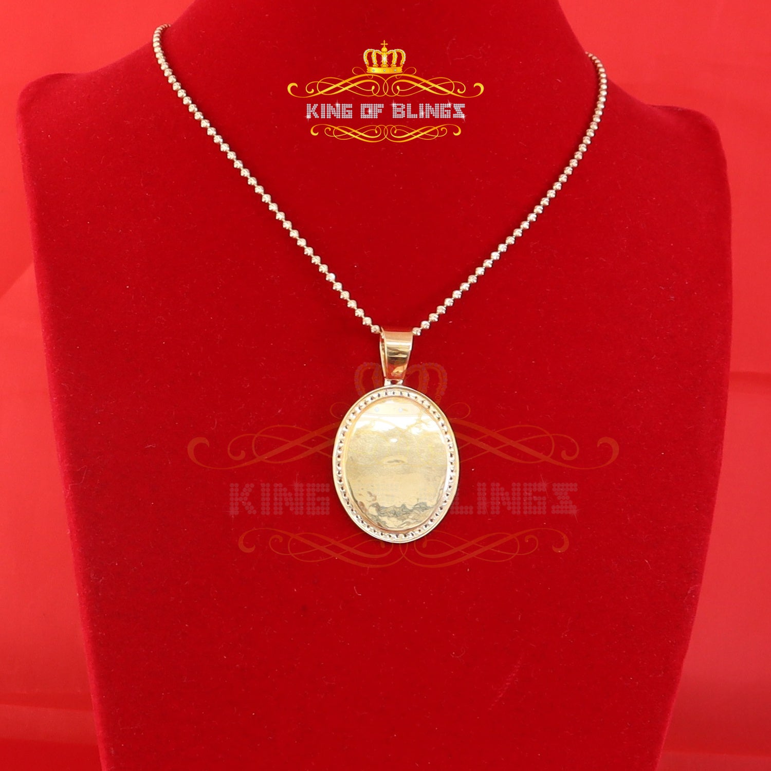 3D Oval Guadalupe Catholic Virgin Mary in CZ Yellow 925 Silver 1.63ct Pendant KING OF BLINGS