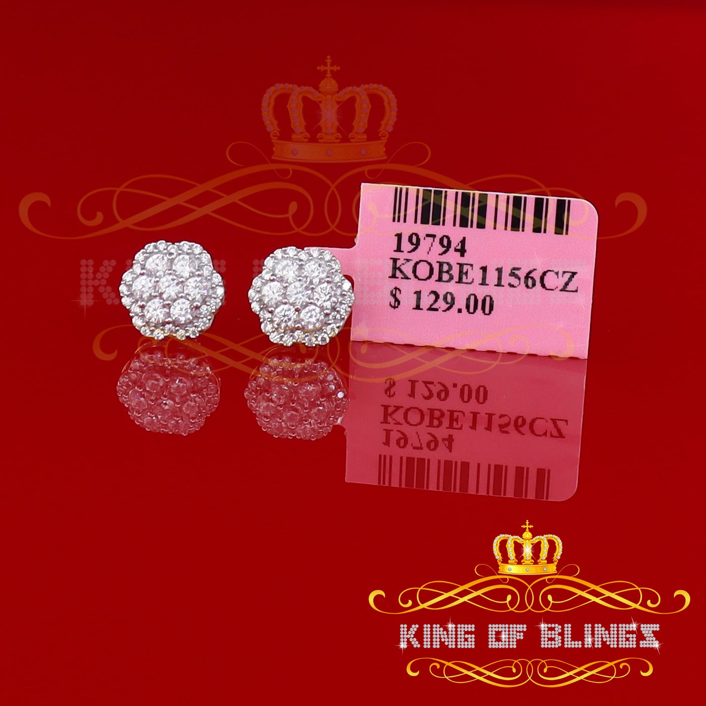 King of Bling's Aretes Para Hombre Yellow Silver 1.22ct Cubic Zirconia Flower Women's Earrings KING OF BLINGS