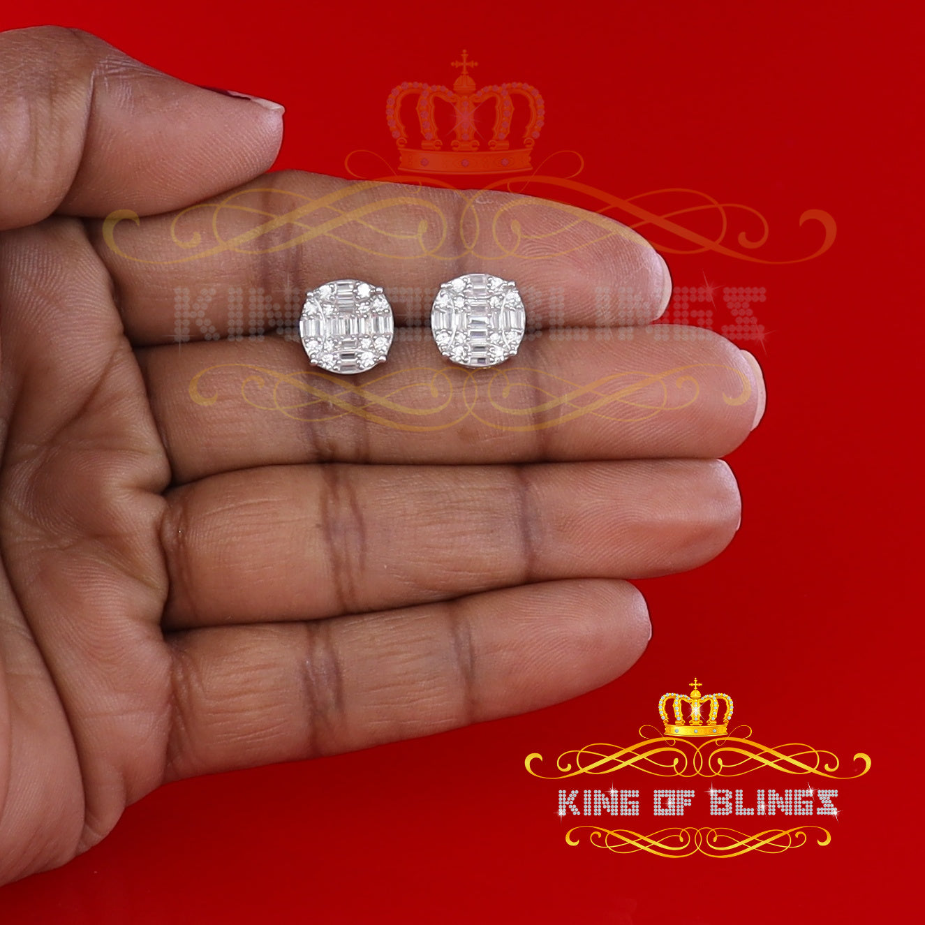 King of Blings- 925 Silver Real 1.02ct Cubic Zirconia Round White Earrings For Men's & Women's KING OF BLINGS