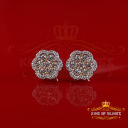 King of Bling's White Floral Silver 1.50ct VVS 'D' Moissanite 925 Stud Earrings Men's/Womens KING OF BLINGS