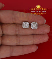 King of Blings- 1.18ct Cubic Zirconia 925 White Silver Women's & Men's Hip Hop Square Earrings KING OF BLINGS