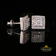 King of Blings- 1.2ct Cubic Zirconia 925 White Sterling Silver Women's Hip Hop Square Earrings KING OF BLINGS