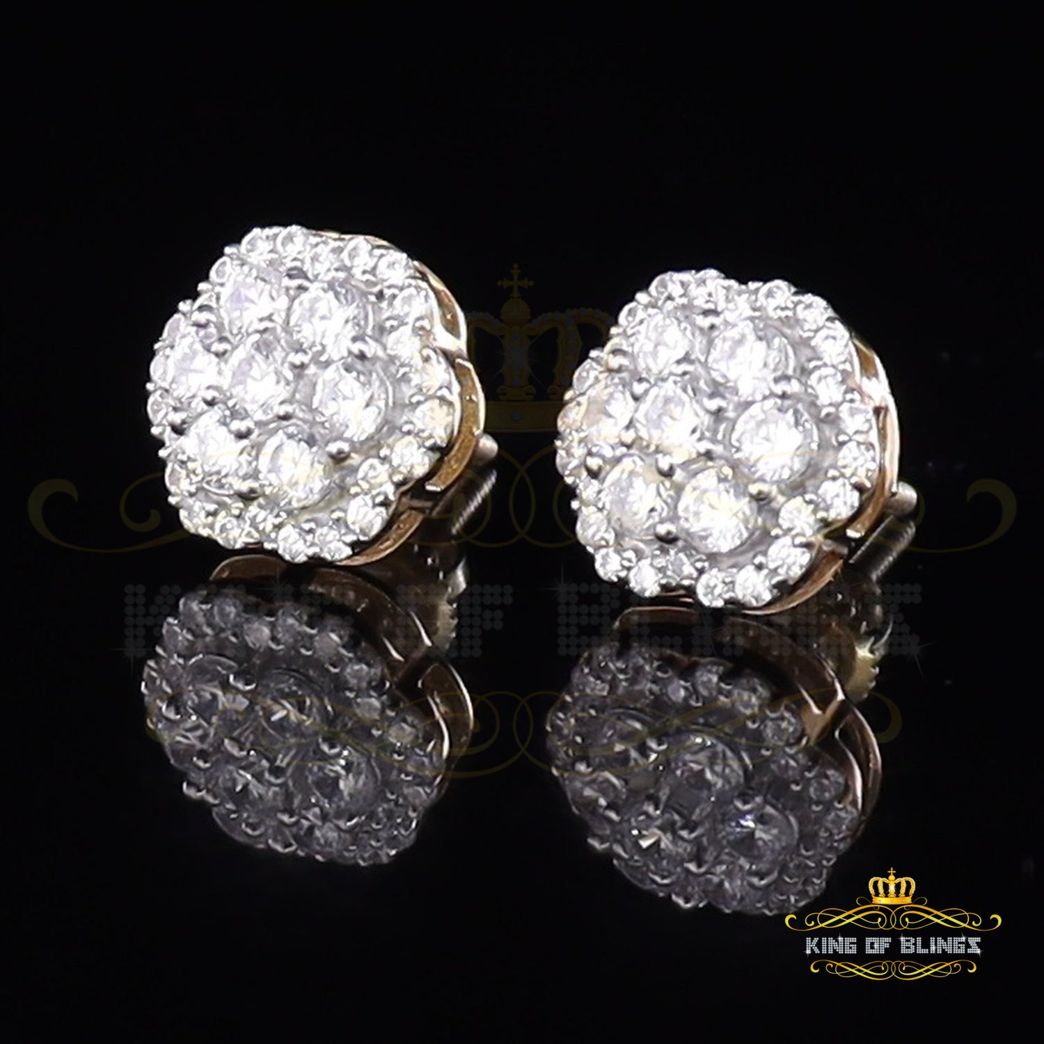 King of Bling's 925 Yellow Silver 1.74ct Cubic Zirconia Flower Earrings For Ladies / Gent's KING OF BLINGS