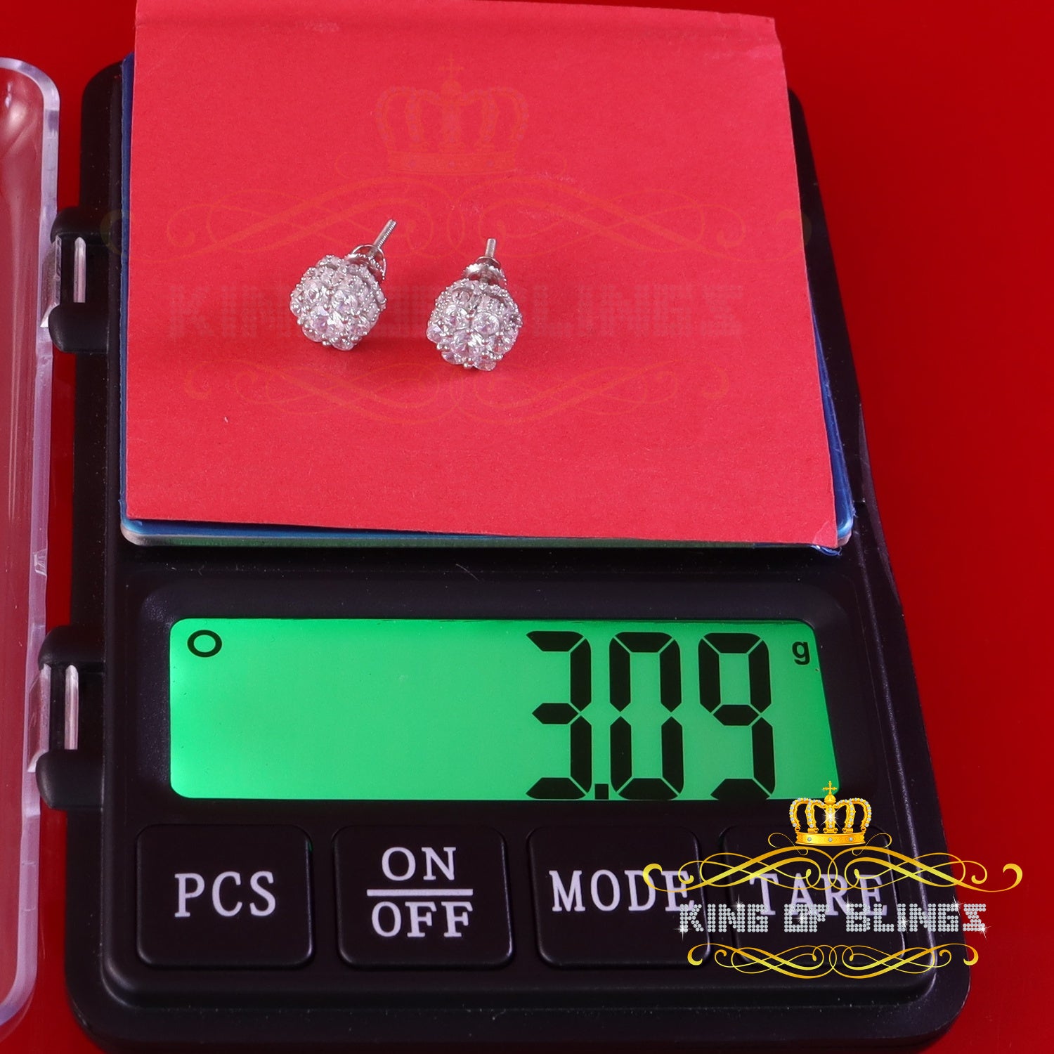 King of Blings- 1.50ct Cubic Zirconia 925 White Silver Sterling Hip Hop Floral Women's Earrings KING OF BLINGS