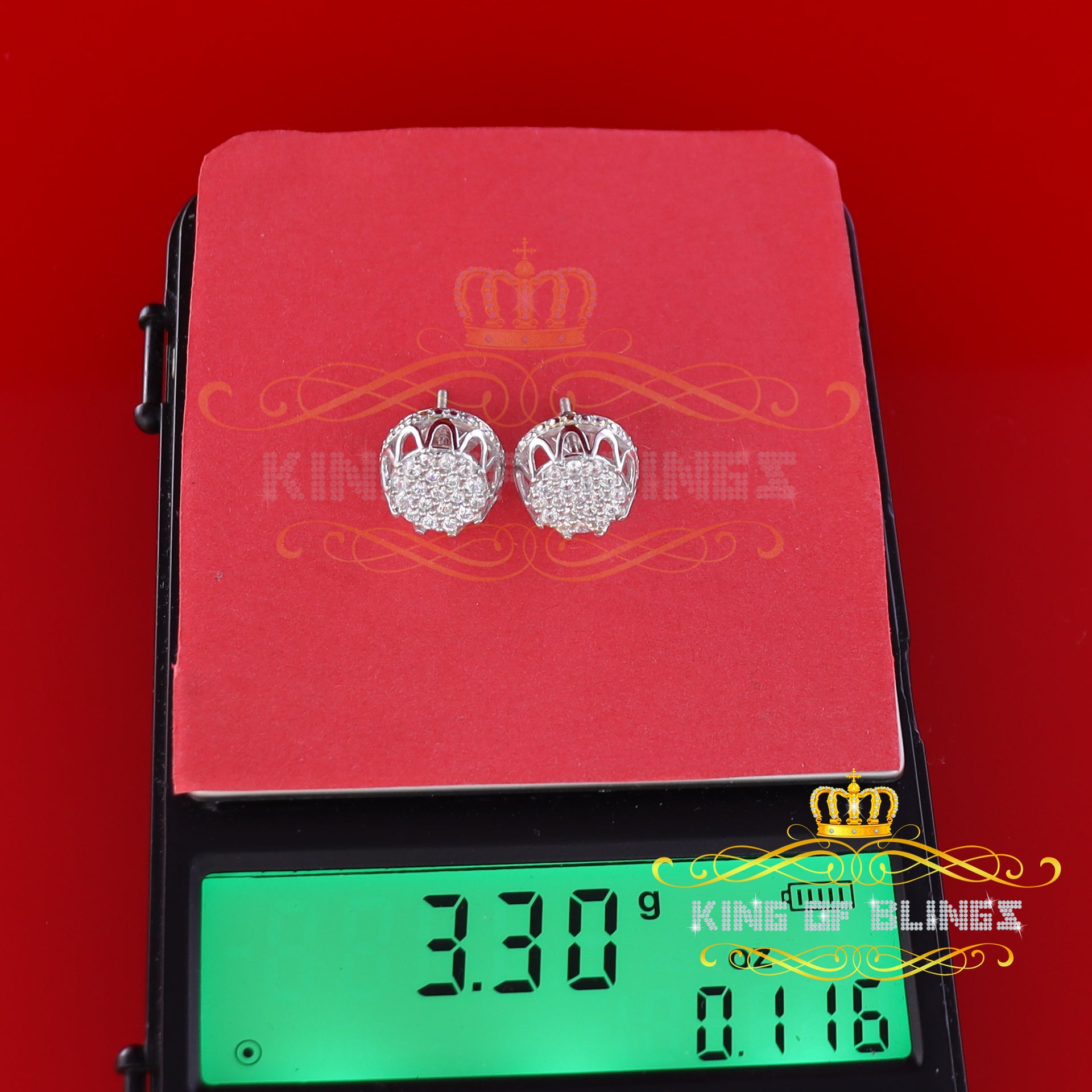 King of Blings- 925 White Silver 1.13ct Cubic Zirconia Women's & Men's Hip Hop Flower Earrings KING OF BLINGS