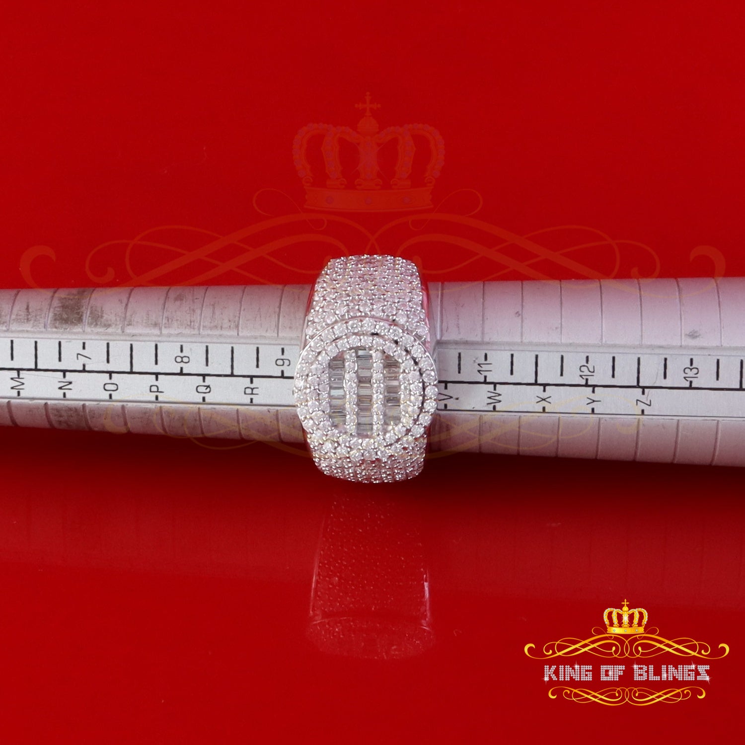 King of Bling's Men's/Womens Silver White 4.50ct VVS 'D' Moissanite Baguette Round Rings Size 10 King of Blings