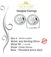 King of Blings- Aretes Para Hombre 925 White Silver 1.78ct Cubic Zirconia Round Women's Earrings KING OF BLINGS