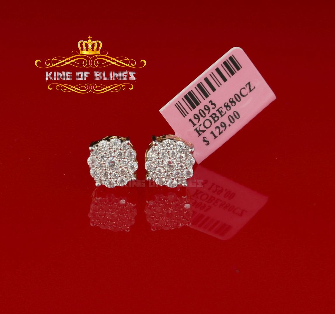 King of Bling's Aretes Para Hombre 925 Yellow Silver 1.22ct Cubic Zirconia Round Women's Earring KING OF BLINGS