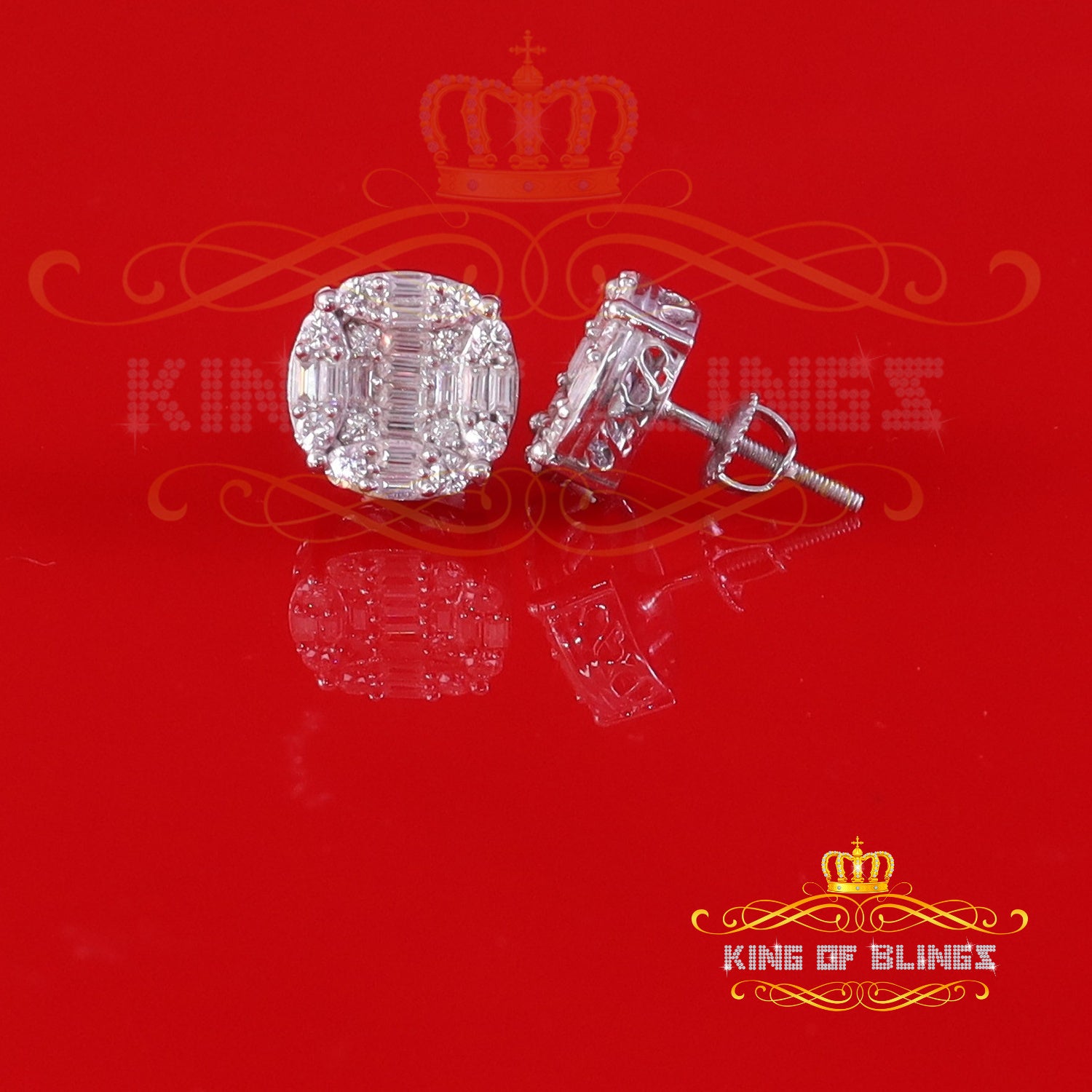 King of Bling's 925 Silver White 2.00ct VVS 'D' Moissanite Round Earrings Men's/Womens KING OF BLINGS