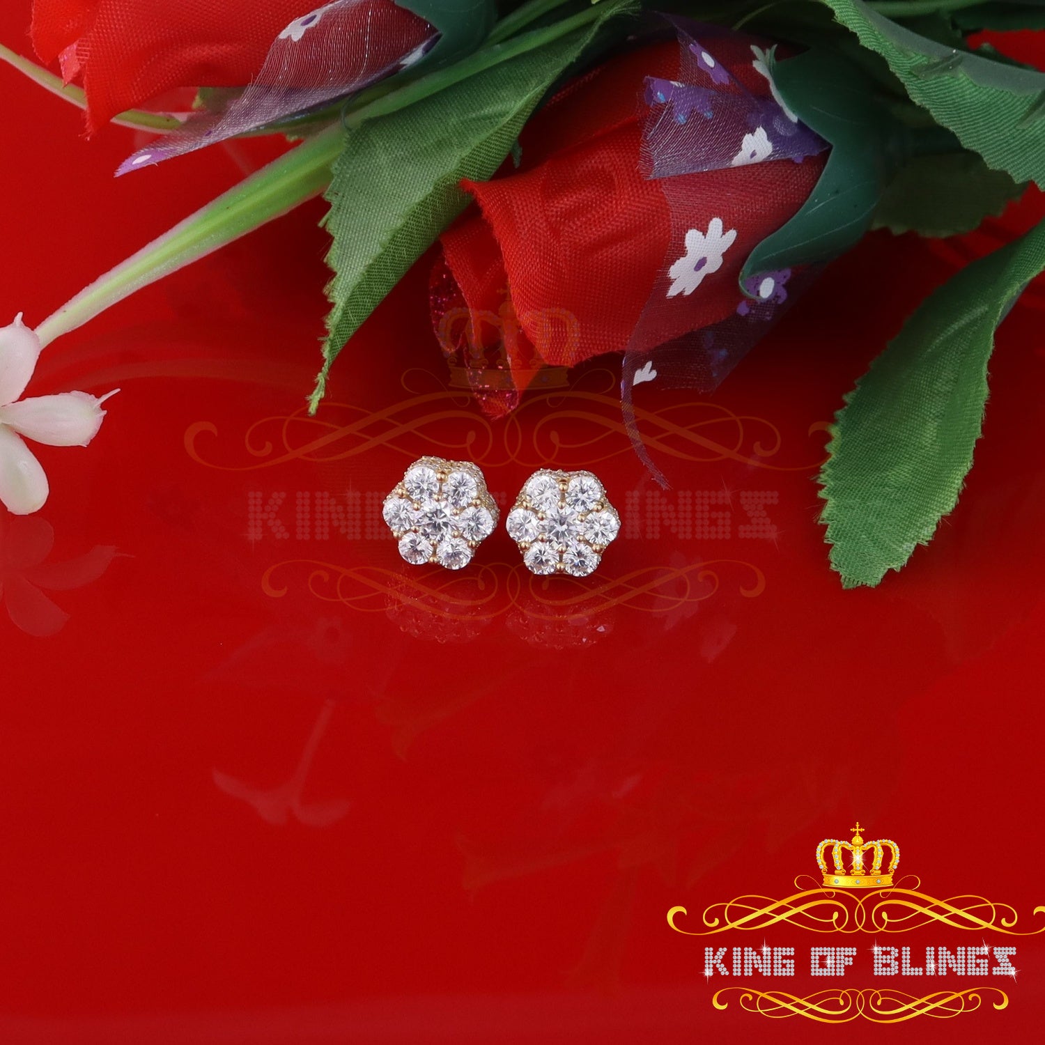 King of Bling's 8.72ct Cubic Zirconia 925 Silver Yellow For Men's & Women's Floral Style Earring KING OF BLINGS