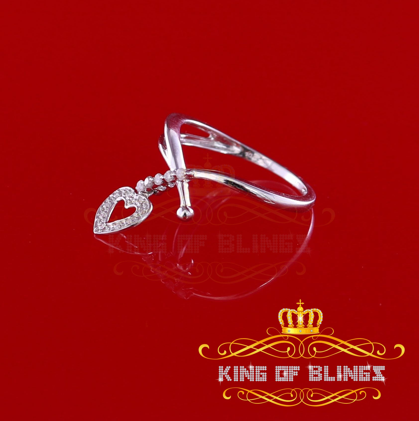 King of Bling's  Real 0.10 CT Diamond with 10 kt White Gold HEART shape Womens Ring Size 6.5 KING OF BLINGS