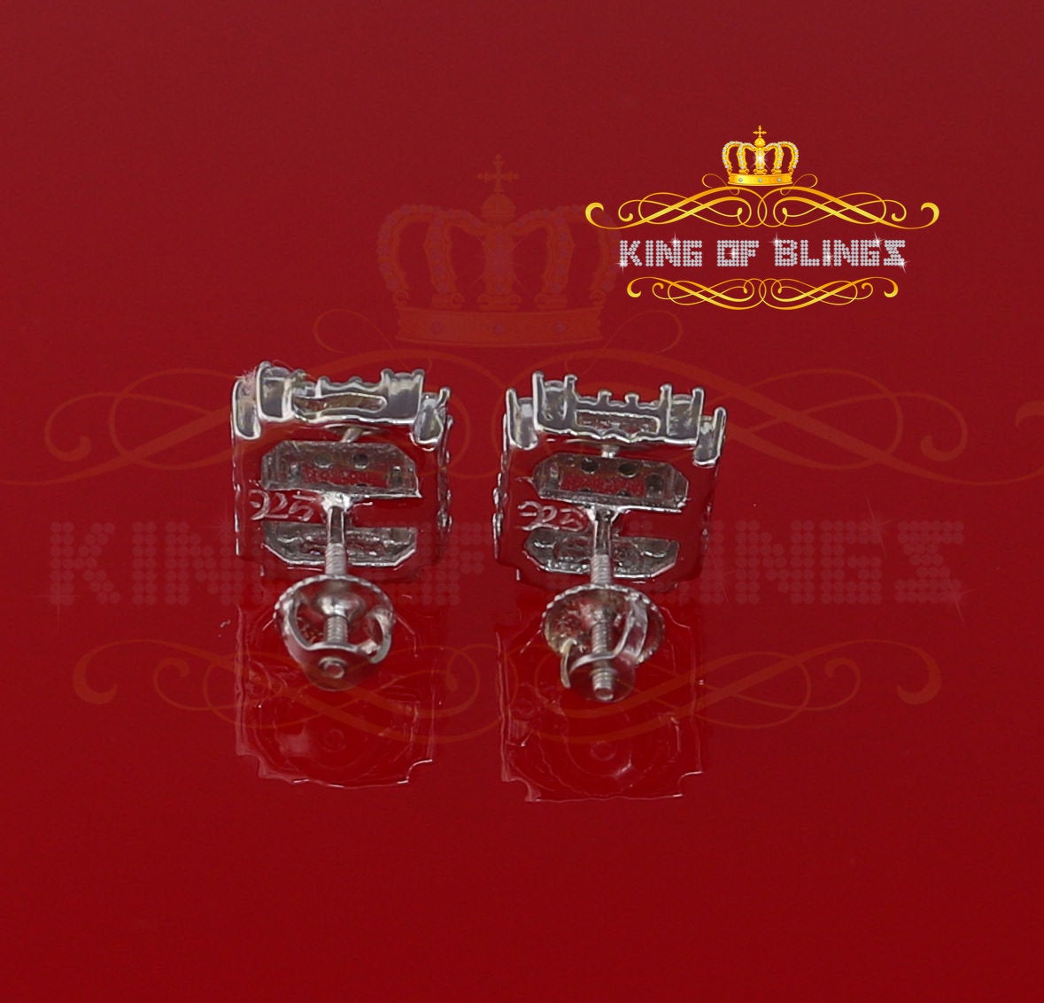 King of Blings- 1.18ct Cubic Zirconia 925 White Silver Women's & Men's Hip Hop Square Earrings KING OF BLINGS