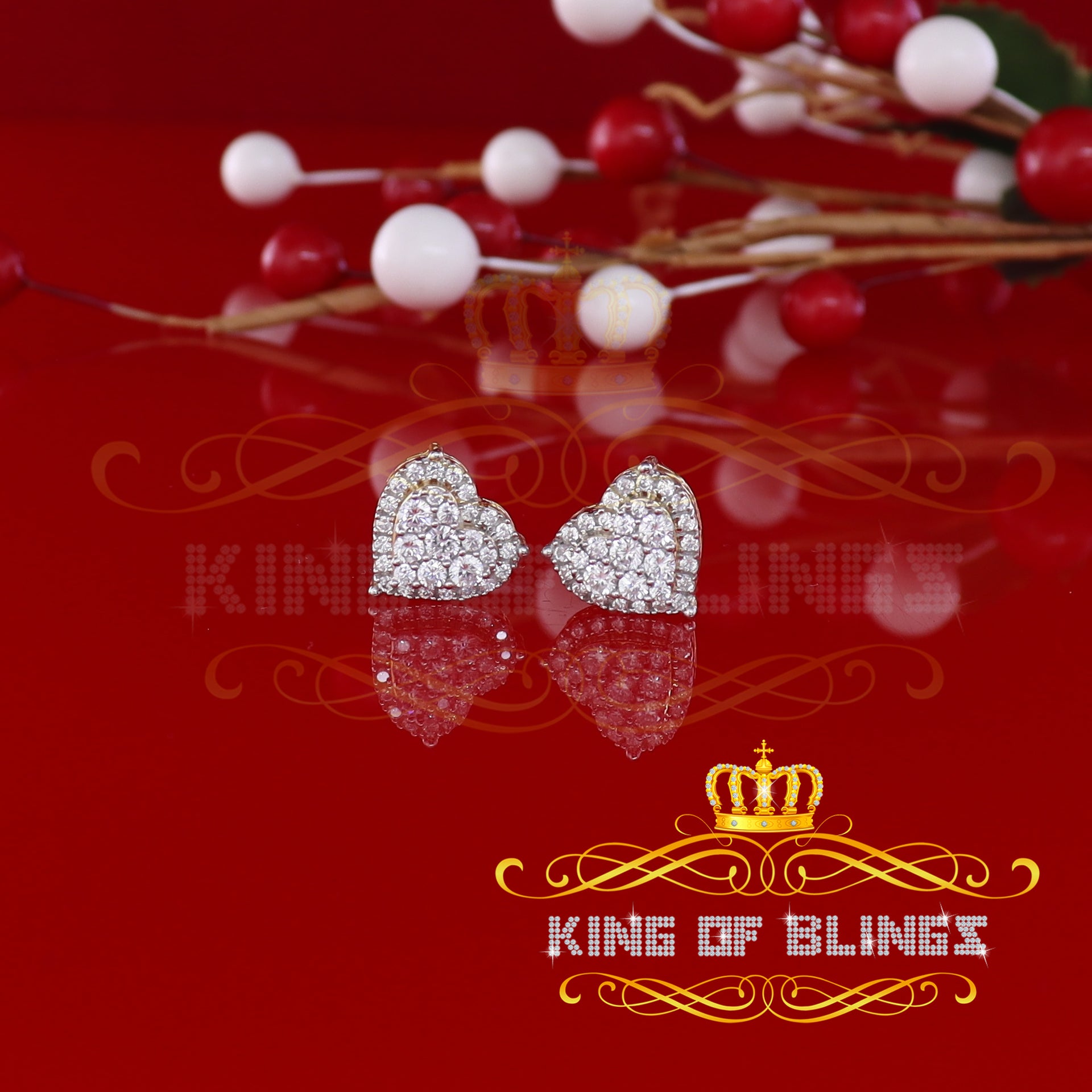 King of Bling's Aretes Para Hombre 925 Yellow Silver 2.68ct Cubic Zirconia Heart Women's Earring KING OF BLINGS