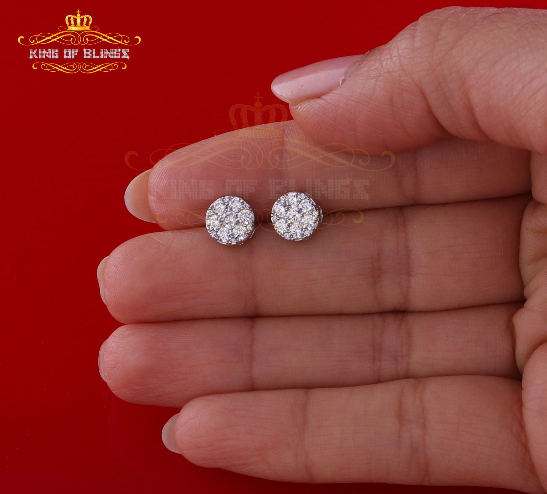 King of Blings- 1.72ct Cubic Zirconia 925 White Sterling Silver Women's Hip Hop Round Earrings KING OF BLINGS