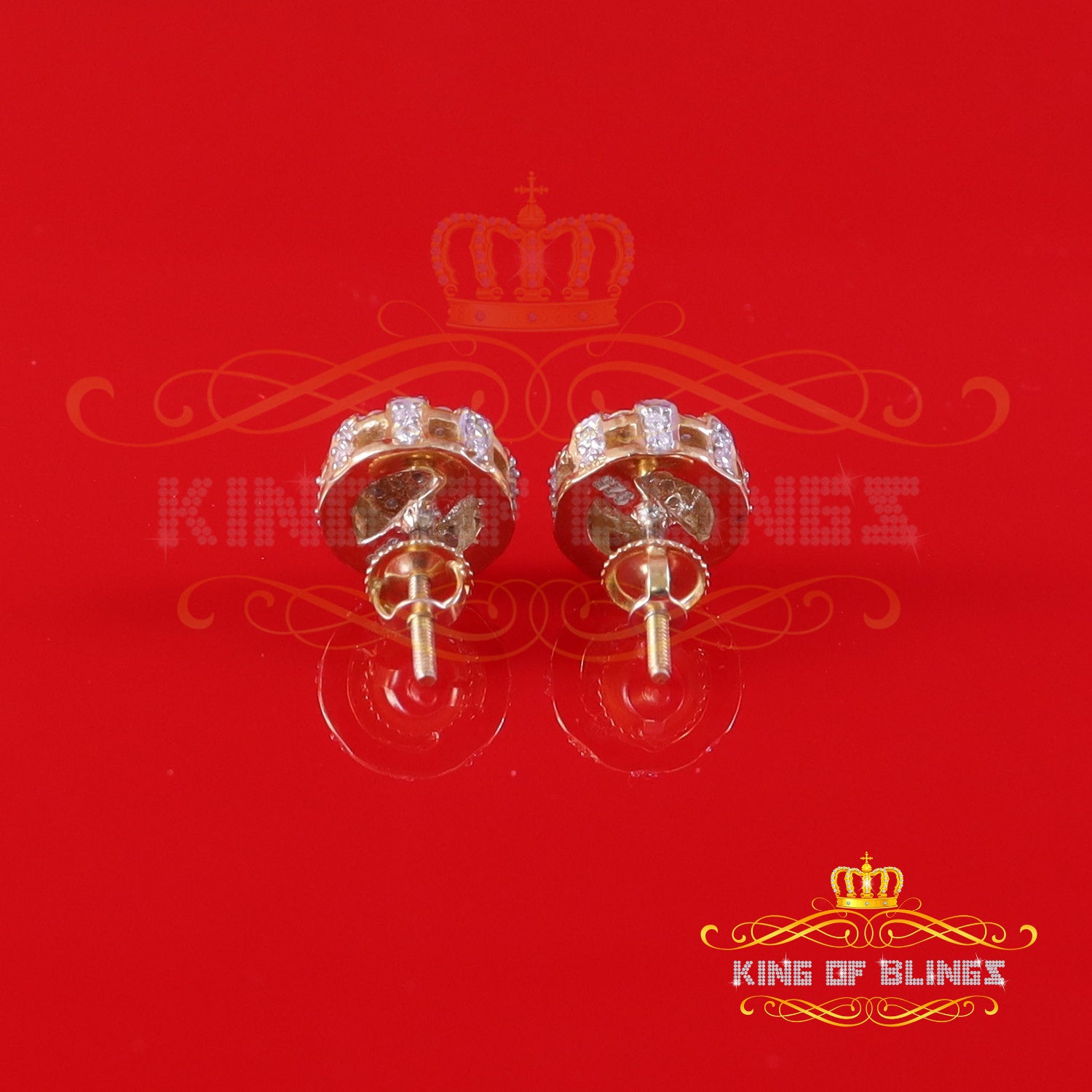 King of Bling's Men's/Womens Silver Yellow 0.50ct VVS 'D' Moissanite 2 Round Earrings KING OF BLINGS
