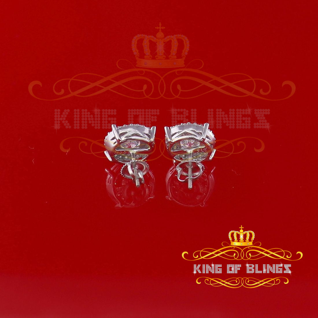 King of Blings- 925 White Sterling Silver 1.07ct Cubic Zirconia Women's Hip Hop Rounds Earrings KING OF BLINGS