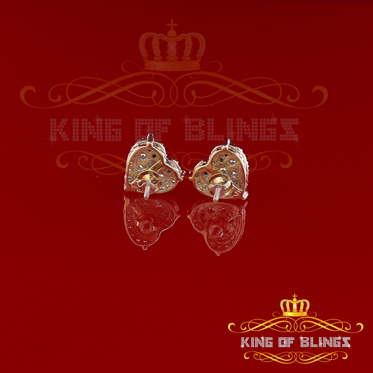 King of Bling's Aretes Para Hombre 925 Yellow Silver 1.64ct Cubic Zirconia Heart Women's Earring KING OF BLINGS
