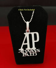 White 925 Sterling Silver "AP" Letter Necklace Pendant 2.61ct Cubic Zirconia Stone KING OF BLINGS