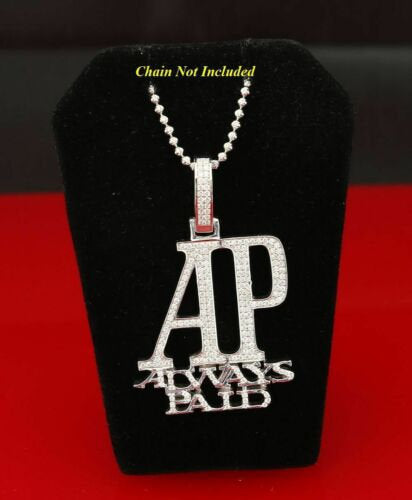 White 925 Sterling Silver "AP" Letter Necklace Pendant 2.61ct Cubic Zirconia Stone KING OF BLINGS
