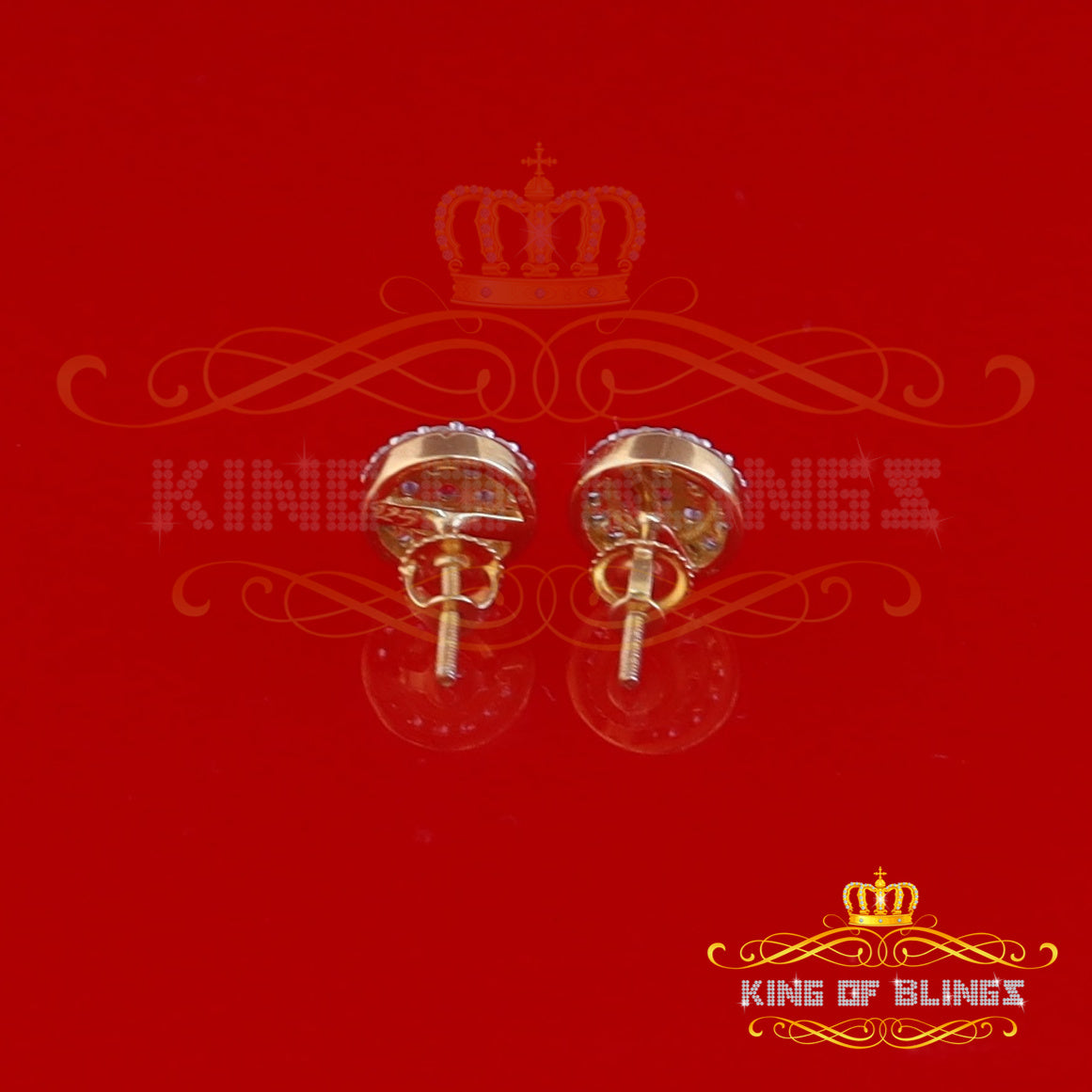 King of Bling's 925 Yellow Sterling Silver 0.90ct Cubic Zirconia Women's Hip Hop Round Earrings KING OF BLINGS
