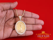3D Oval Guadalupe Catholic Virgin Mary in CZ Yellow 925 Silver 1.63ct Pendant KING OF BLINGS