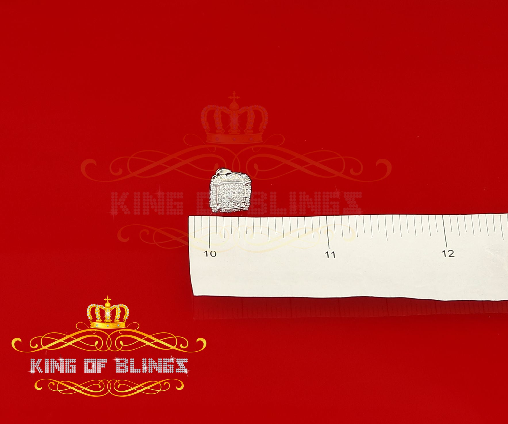 King of Blings- 925 Silver White 0.72ct Cubic Zirconia Hip Hop Square Men's & Women's Earrings KING OF BLINGS