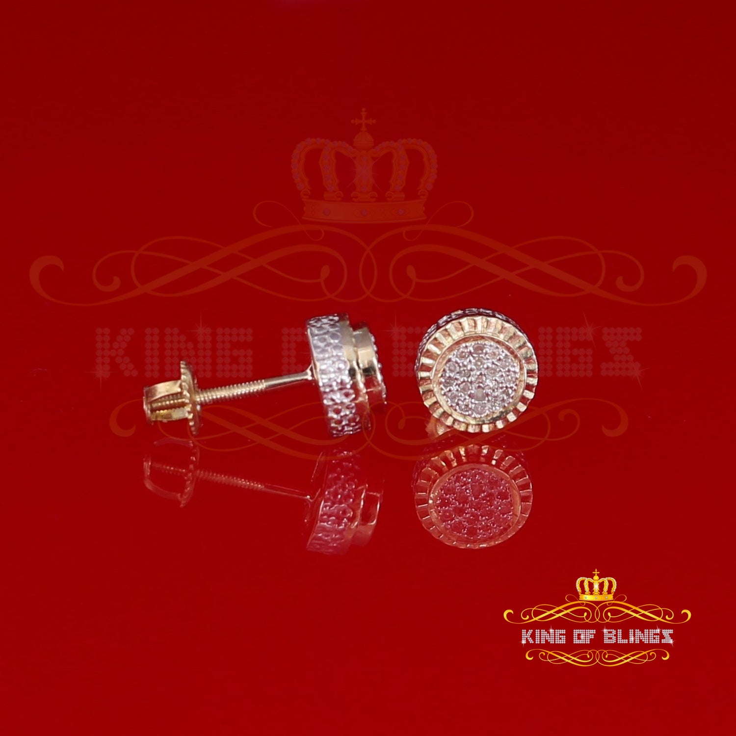 0.10ct Diamond 925 Sterling Silver Yellow Round Earrings For Men's / Women's KING OF BLINGS