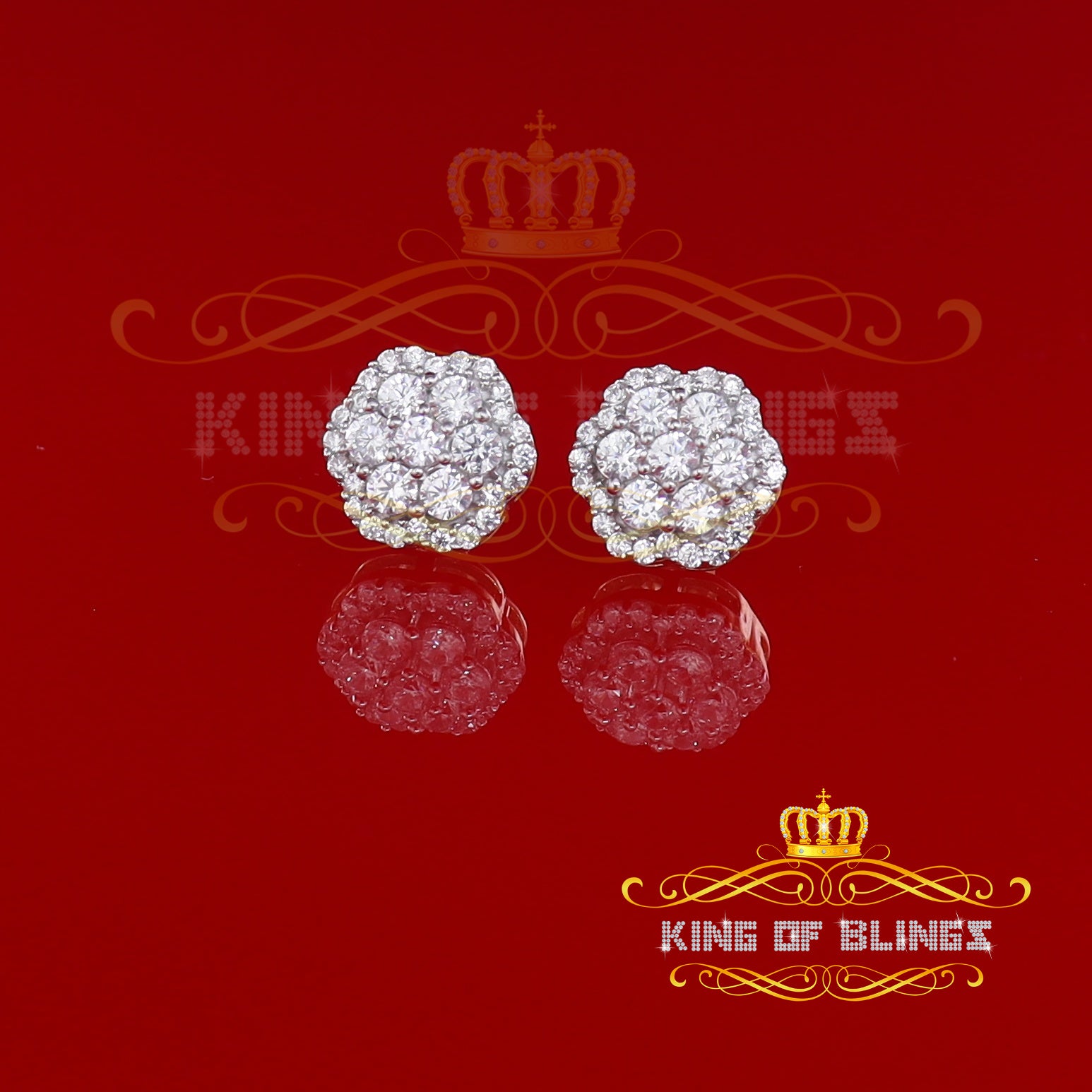 King of Bling's 925 Yellow Silver 2.7ct Cubic Zirconia Flower Fashion Women's & Men's Earrings KING OF BLINGS