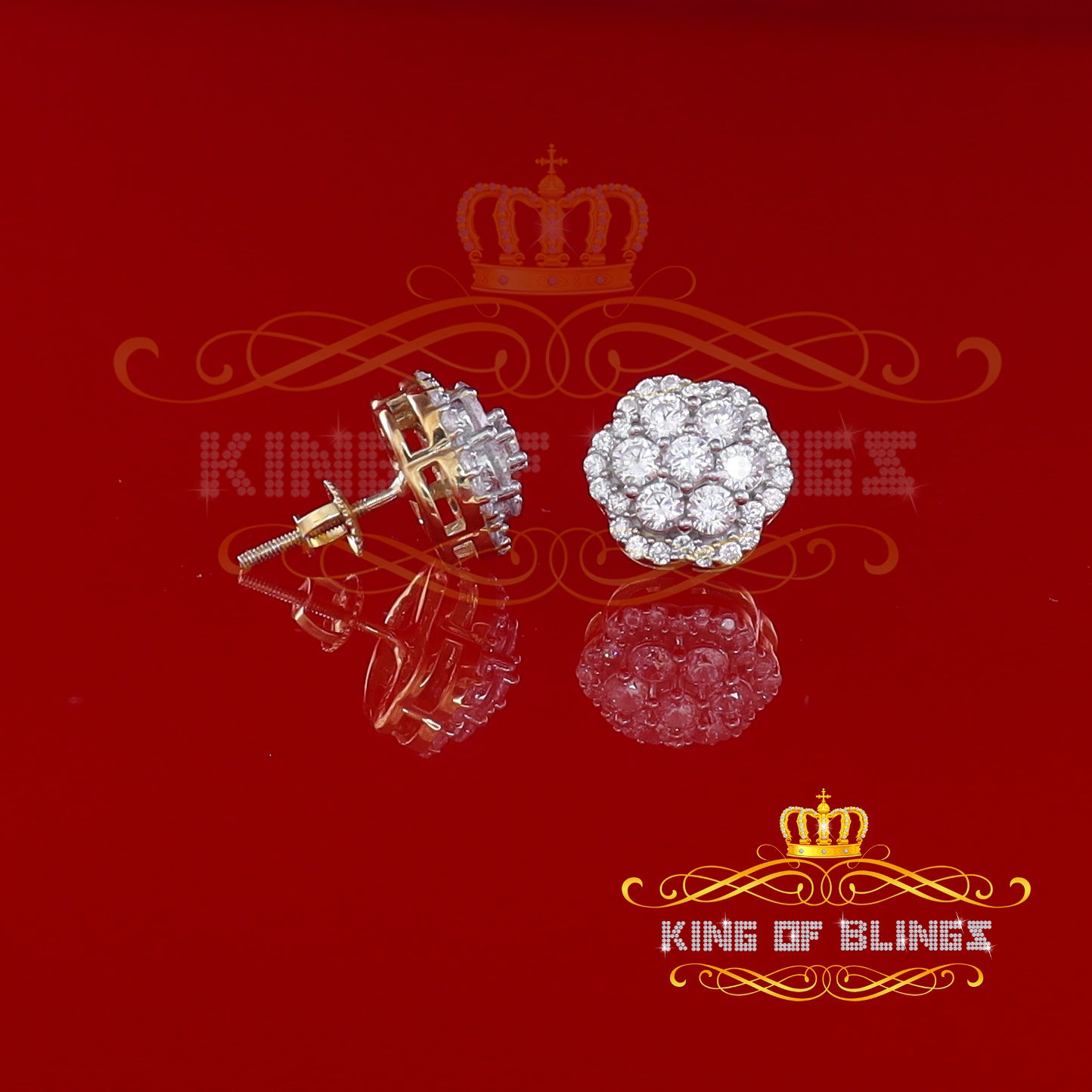 King of Bling's 925 Yellow Silver 2.7ct Cubic Zirconia Flower Fashion Women's & Men's Earrings KING OF BLINGS