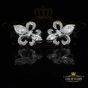 King of Blings- 925 White Silver Ladies Fleur de Lis Screw Back 2.43ct Cubic Zirconia Earrings KING OF BLINGS