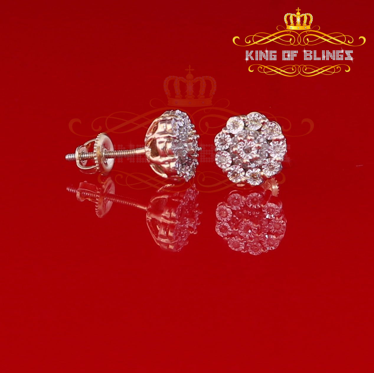 King Of Bling's 0.15ct Diamond 925 Sterling Silver stud Yellow Floral Earrings For Men / Women KING OF BLINGS