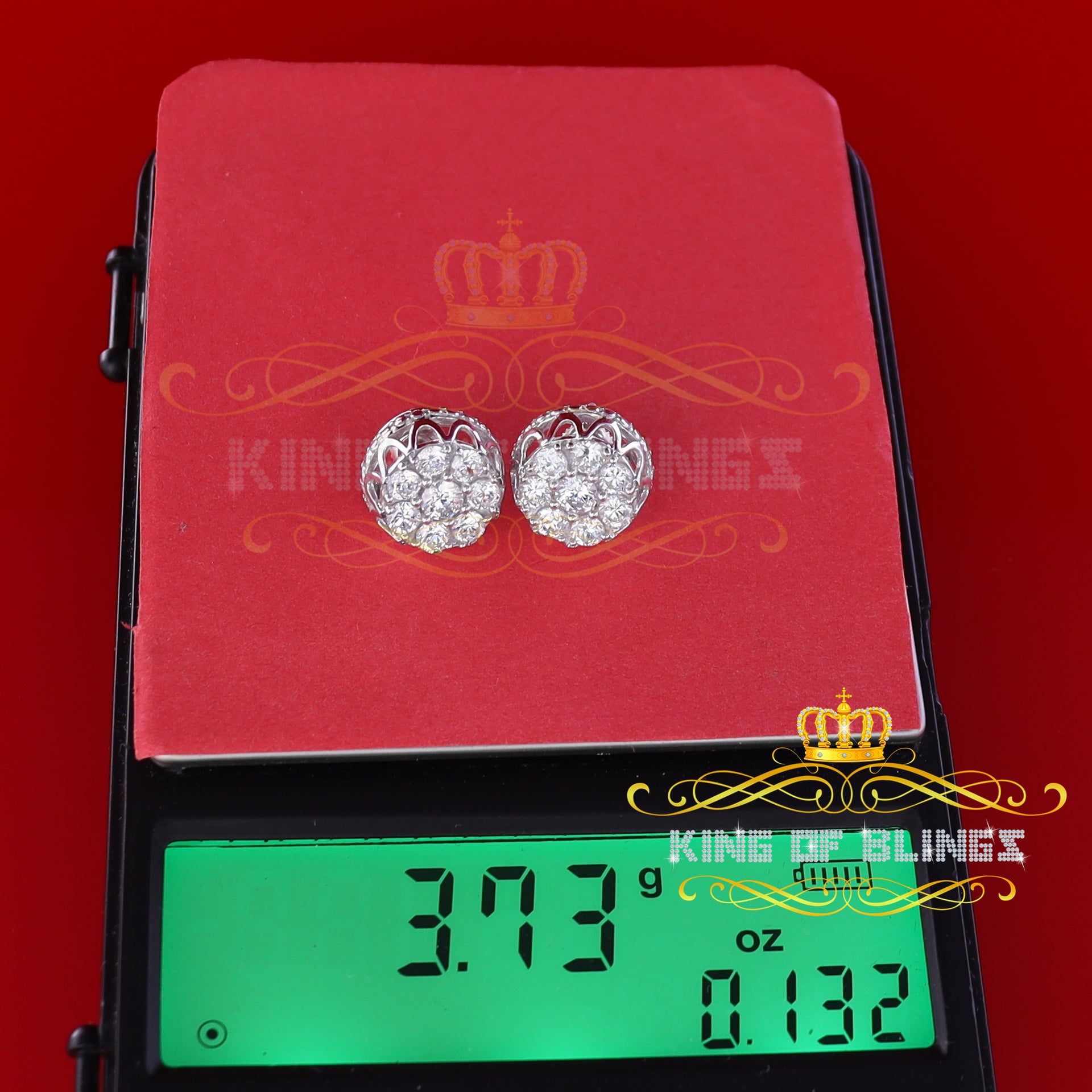 King of Blings- 3.28ct Cubic Zirconia 925 White Silver Women's & Men's Hip Hop Flower Earrings KING OF BLINGS