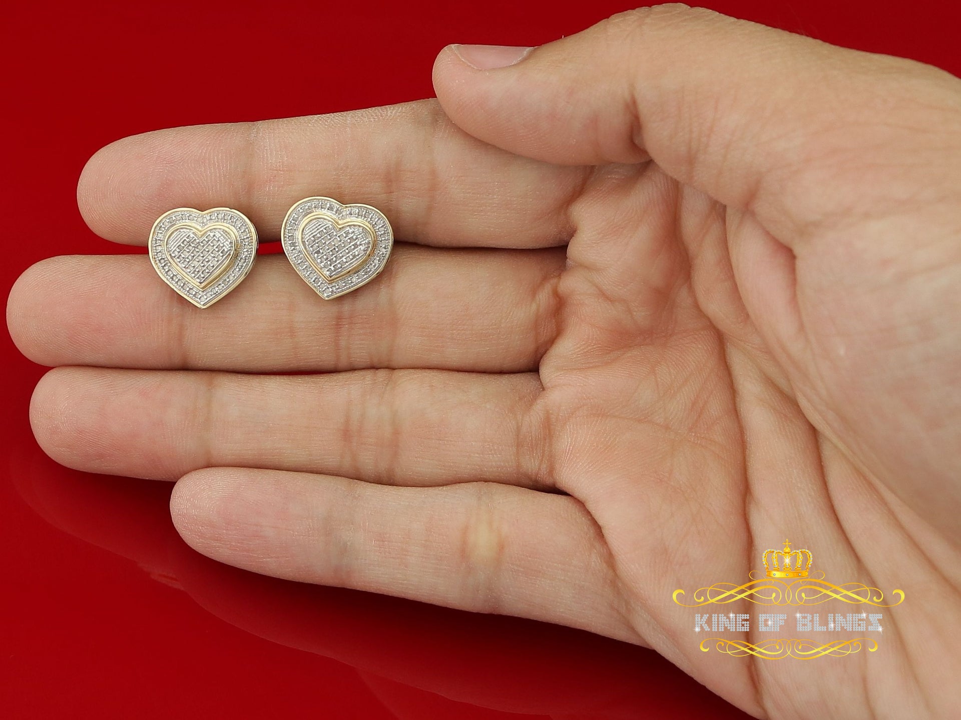 King of Blings-Aretes Para Hombre Heart 925 Yellow Silver 0.33ct Diamond Women's Style Earrings KING OF BLINGS