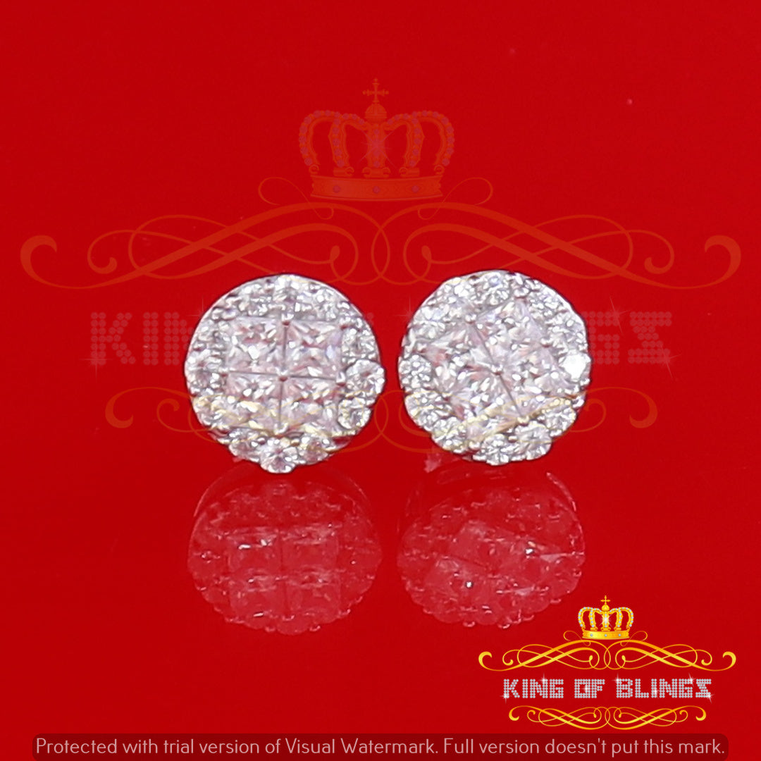 King of Blings- Aretes Para Hombre 925 White Silver 1.68ct Cubic Zirconia Round Women's Earrings KING OF BLINGS