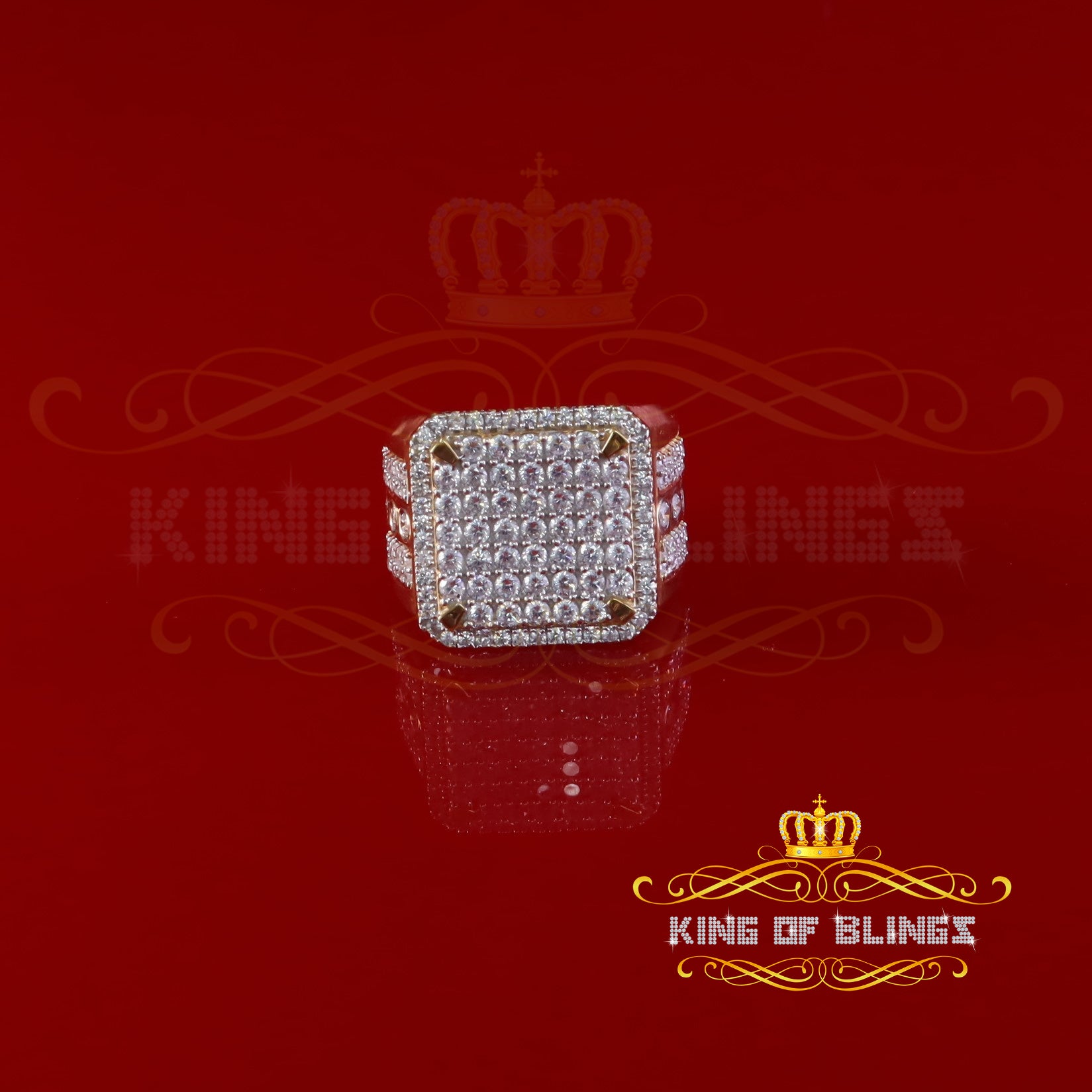 King Of Bling's Big Look yellow Sterling Silver 4.90ct Cubic Zirconia Square Men's Ring SZ 9 KING OF BLINGS