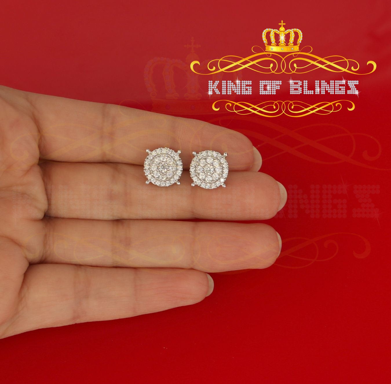 King of Blings- 1.96ct Cubic Zirconia Aretes Para Hombre 925 White Silver Women's Round Earring KING OF BLINGS