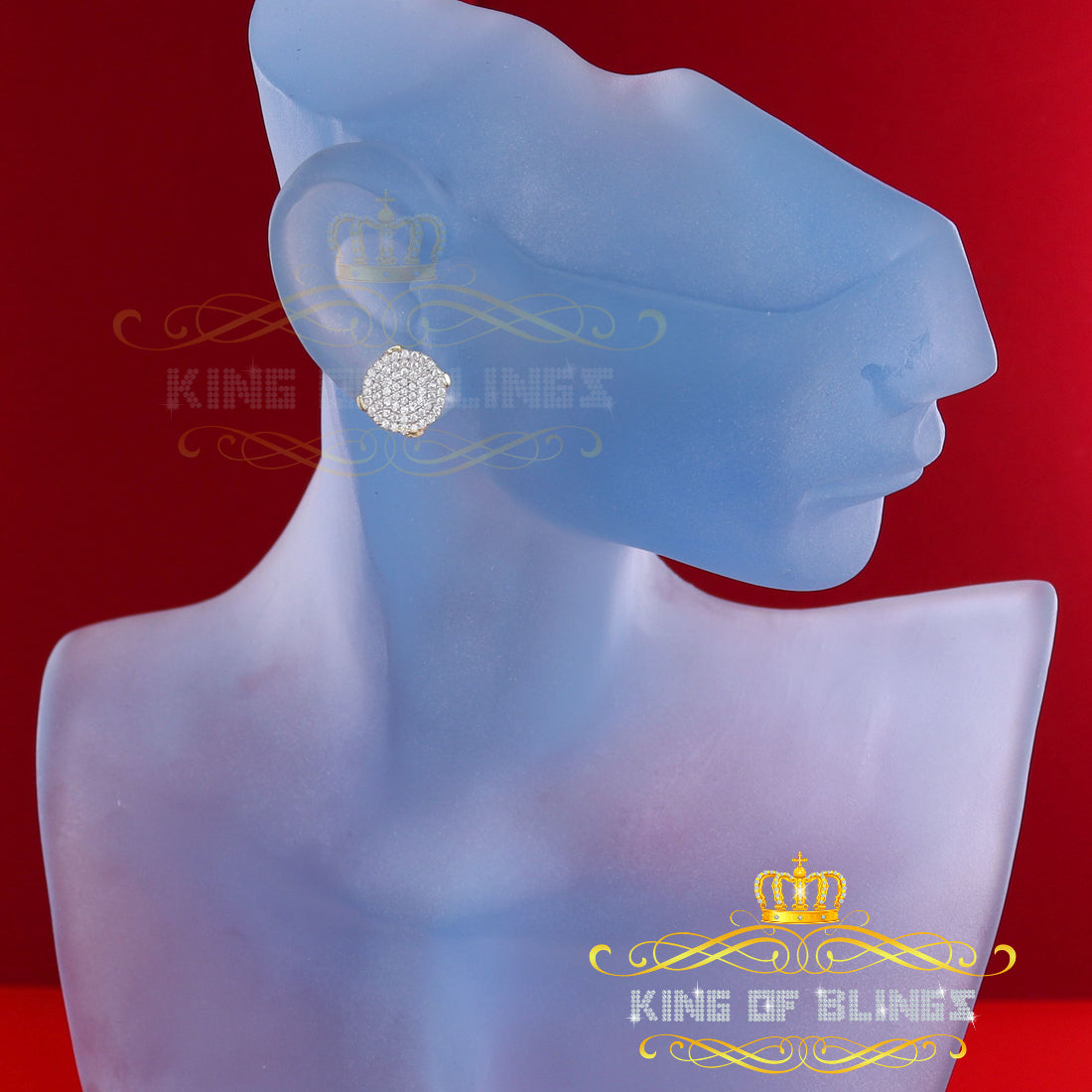 King of Bling's 925 Yellow Sterling Silver 0.90ct Cubic Zirconia Hip Hop Round Women's Earrings KING OF BLINGS