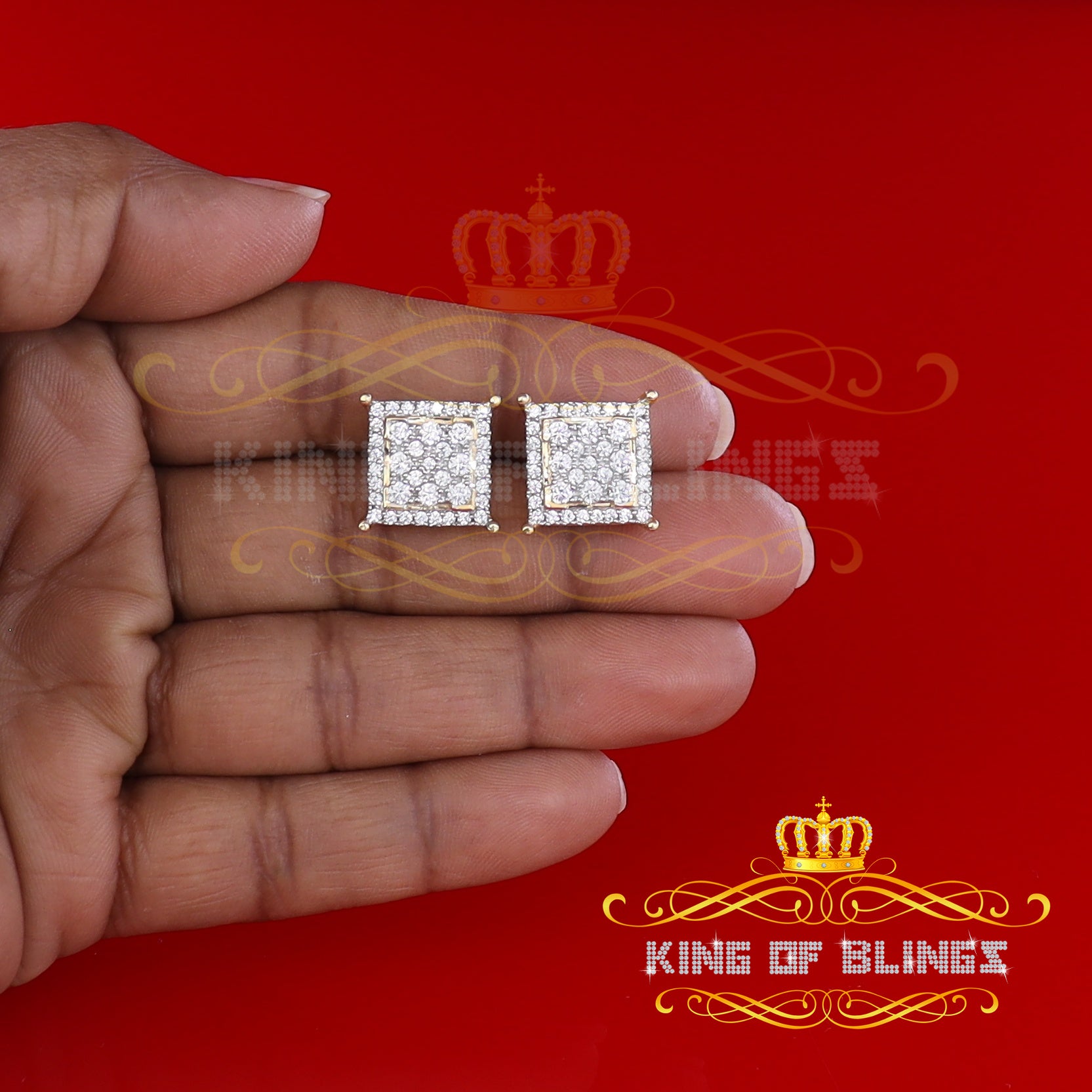 King of Bling's Hip Hop 925 Yellow Sterling Silver 2.73ct Cubic Zirconia Women's Square Earrings KING OF BLINGS