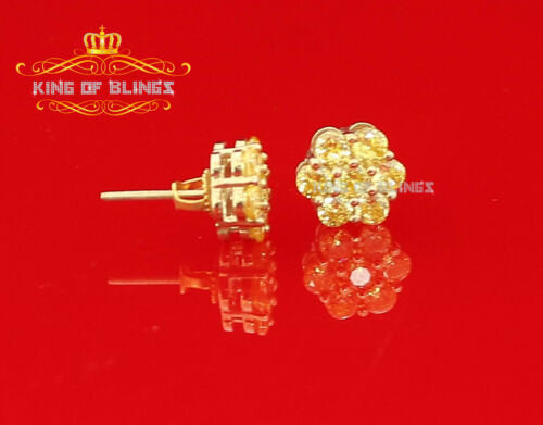 King of Bling's 4.12ct Cubic Zirconia 925 Yellow Silver Women's & Men's Hip Hop Flower Earrings KING OF BLINGS