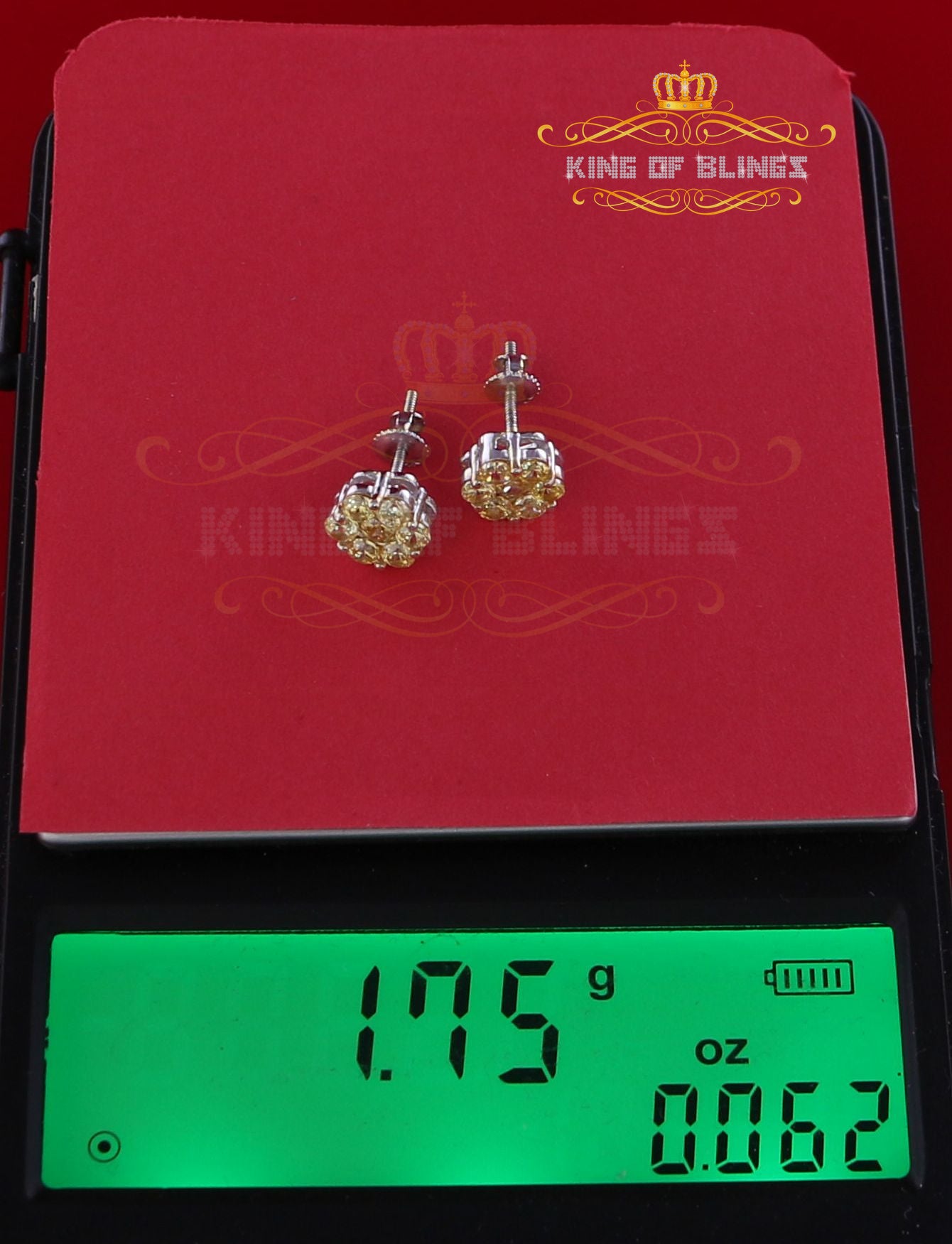 King of Blings- 925 White Silver Sterling 2.06ct Cubic Zirconia Hip Hop Flower Women's Earrings KING OF BLINGS