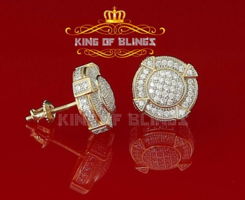 King of Bling's 925 Yellow Sterling Silver 1.46ct Cubic Zirconia Hip Hop Round Ladies Earrings KING OF BLINGS