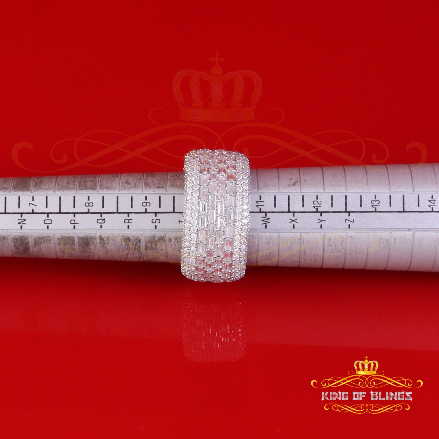 King of Bling's Men's/Womens Silver White 6.00ct VVS 'D' Moissanite Baguette Stone Band Size 10 King of Blings