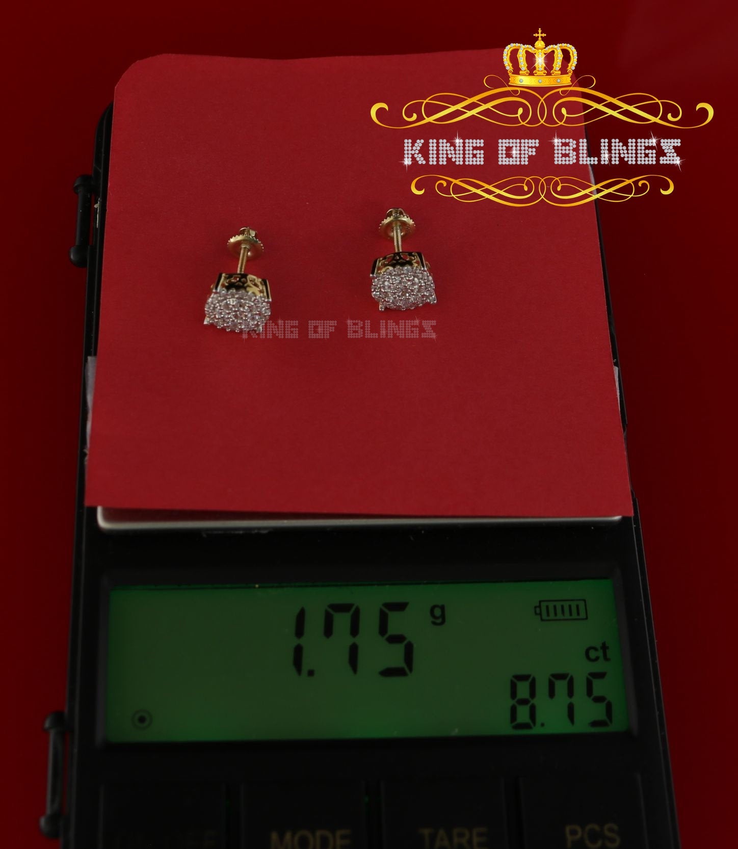 King of Bling's 925 Yellow Sterling Silver 0.86ct Cubic Zirconia Round Women's Hip Hop Earrings KING OF BLINGS