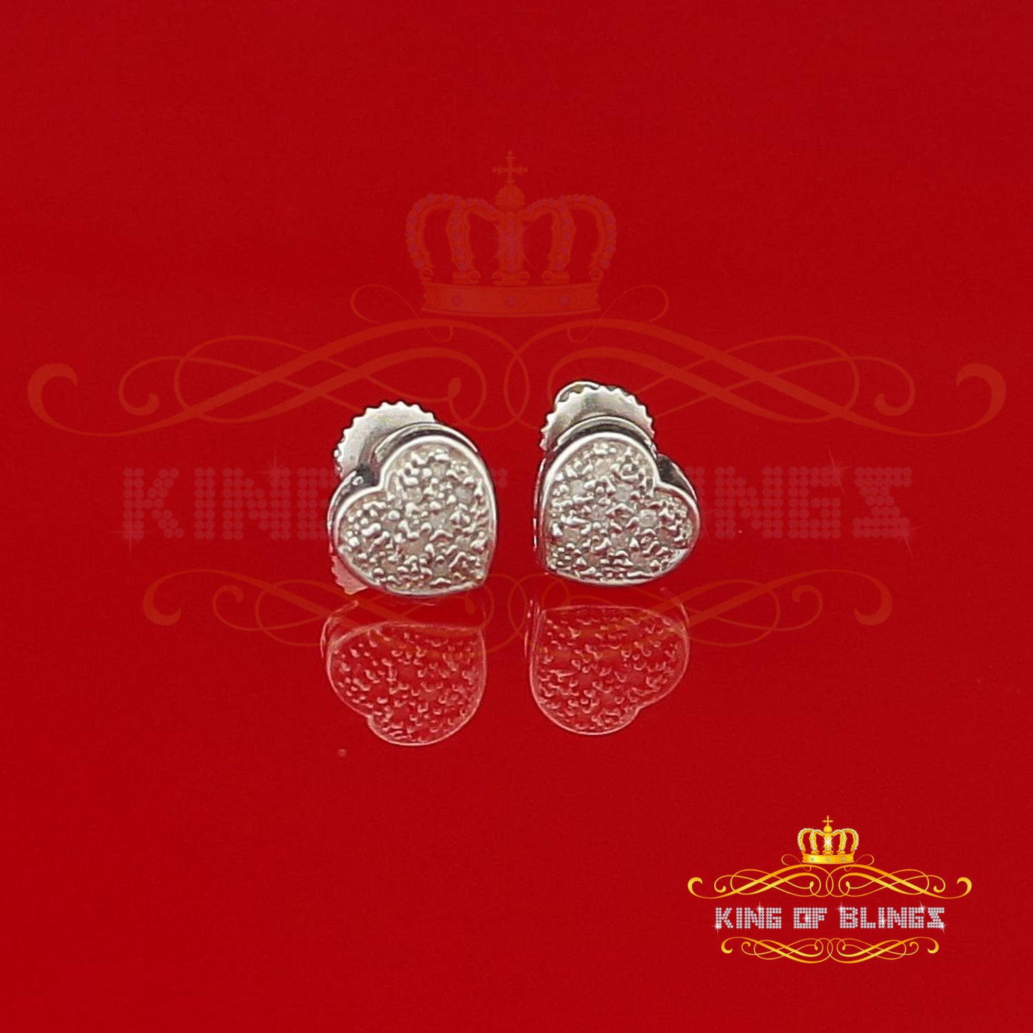 King Of Bling's Aretes Para Hombre Heart 925 White Silver 0.08ct Diamond Women's /Men's Earring KING OF BLINGS