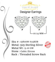 King of Blings- 1.18ct Cubic Zirconia 925 White Sterling Silver Women's Hip Hop Heart Earrings KING OF BLINGS