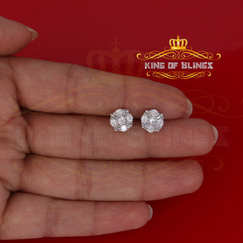 King of Blings- White 925 Sterling Silver 1.96ct Cubic Zirconia for Ladies Hip Hop Round Earring KING OF BLINGS